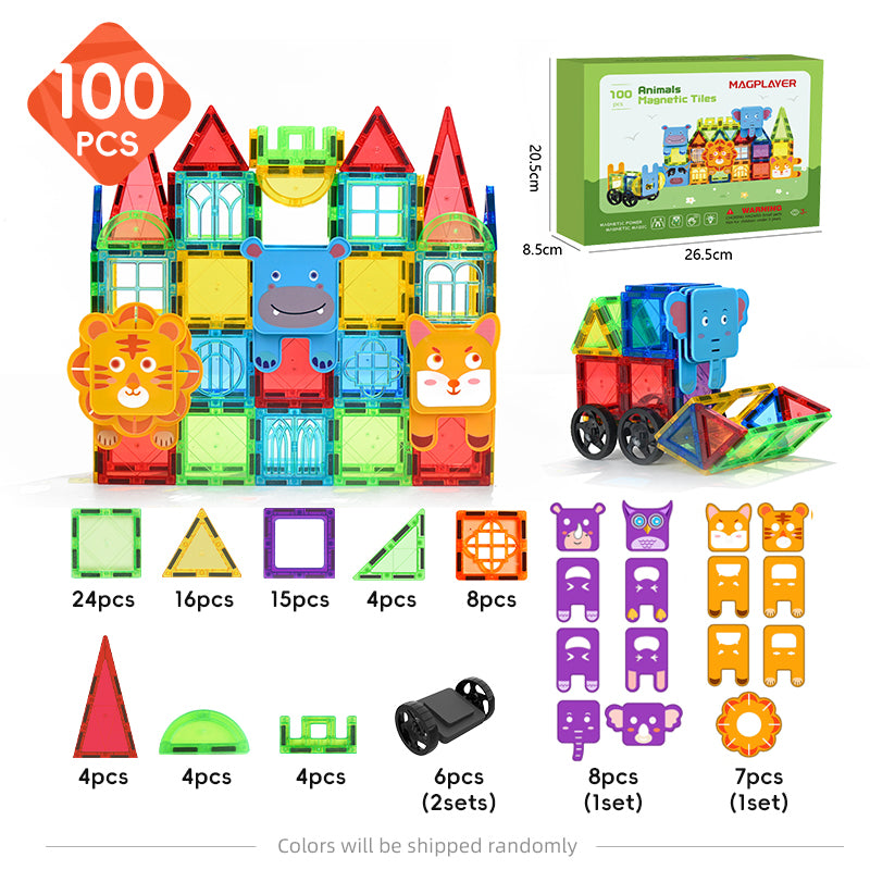 100 PCS Magnetic Tiles for Kids, Stem Learning Toys, Montessori Magnetic Blocks for kids and toddlers