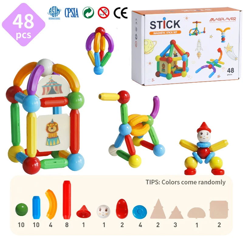 Diy Color Magnet Rods And Balls Construction Game, Educational Building Blocks Toys for Kids