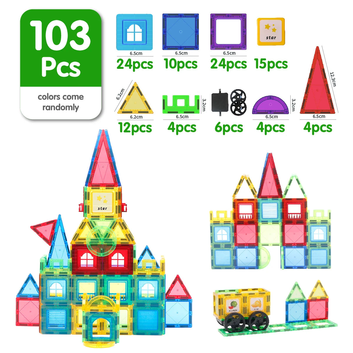 103 PCS Magnetic Tiles for Kids, Stem Learning Toys, Montessori Magnetic Blocks for kids and toddlers
