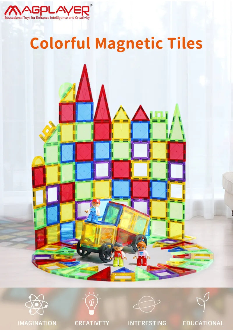 32 Pcs Magnetic Tiles for Kids, Stem Learning Toys, Montessori Magnetic Blocks for kids and toddlers