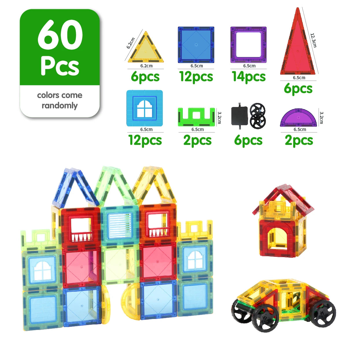 60 pcs Magnetic Tiles for Kids, Stem Learning Toys, Montessori Magnetic Blocks for kids and toddlers